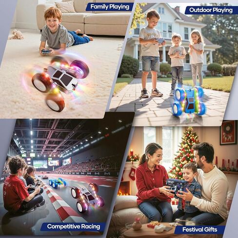 WayEee Remote Control Car for Boys 4-7, 360° Flips Rotating RC Stunt Car with Type-C Charging and LED Lights Strips, 2.4 GHZ Double Sided All Terrain 4WD RC Cars for Girl Boys Christmas Birthday Gift in Saudi Arabia
