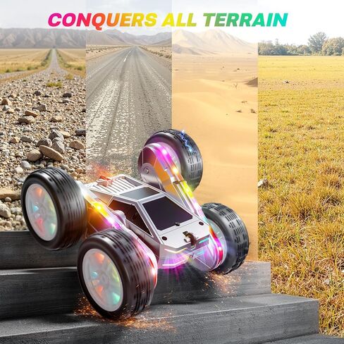 WayEee Remote Control Car for Boys 4-7, 360° Flips Rotating RC Stunt Car with Type-C Charging and LED Lights Strips, 2.4 GHZ Double Sided All Terrain 4WD RC Cars for Girl Boys Christmas Birthday Gift in Saudi Arabia