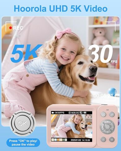 كاميرا رقمية، كاميرا تسجيل فيديو بدقة 5K للتصوير الفوتوغرافي، كاميرا رقمية مزدوجة بدقة 80 ميجابكسل للتوجيه والتقاط الصور مع تركيز تلقائي، تكبير 18X، فلاش، بطاريتان، بطاقة 32 جيجابايت، وردي in Kuwait