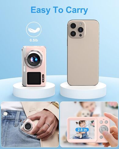 كاميرا رقمية، كاميرا تسجيل فيديو بدقة 5K للتصوير الفوتوغرافي، كاميرا رقمية مزدوجة بدقة 80 ميجابكسل للتوجيه والتقاط الصور مع تركيز تلقائي، تكبير 18X، فلاش، بطاريتان، بطاقة 32 جيجابايت، وردي in Kuwait