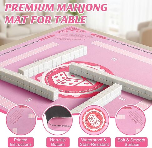 Mahjong Mat with Rules for Table, American Mahjong Table Mats Multi Purpose Anti Slip Noise Reduction Game Table Cover for Poker Card Dominoes Board Tile Games (Pink) (Purple) in Saudi Arabia