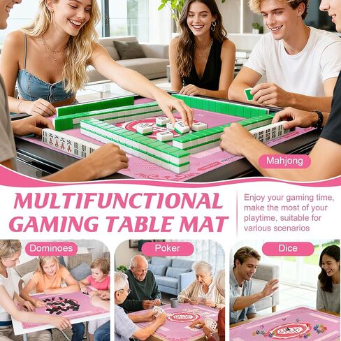Mahjong Mat with Rules for Table, American Mahjong Table Mats Multi Purpose Anti Slip Noise Reduction Game Table Cover for Poker Card Dominoes Board Tile Games (Pink) (Purple) in Saudi Arabia