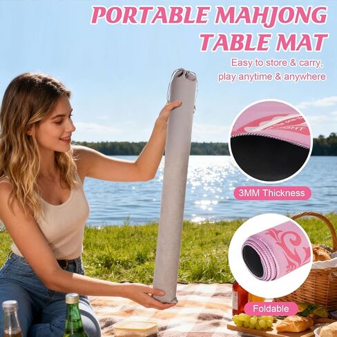 Mahjong Mat with Rules for Table, American Mahjong Table Mats Multi Purpose Anti Slip Noise Reduction Game Table Cover for Poker Card Dominoes Board Tile Games (Pink) (Purple) in Saudi Arabia
