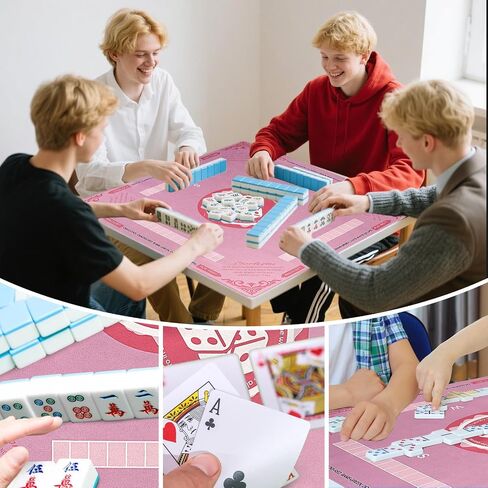 Mahjong Mat with Rules for Table, American Mahjong Table Mats Multi Purpose Anti Slip Noise Reduction Game Table Cover for Poker Card Dominoes Board Tile Games (Pink) (Purple) in Saudi Arabia