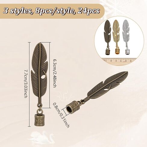 NBEADS 24 Pcs 3 Colors Bolo Tie Tips, Alloy Feather Bolo Tie Supplies Replacement Vintage Cord End Caps for DIY Crafts Clothes Decor Making, 3 Inch in Saudi Arabia