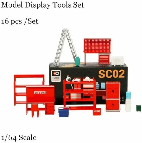 16Pcs/Set 1/64 Scale Garage Furniture Tools Diorama Model Kit Car Workshop Maintenance Tool Display Scene Model Toy SC02 in Saudi Arabia