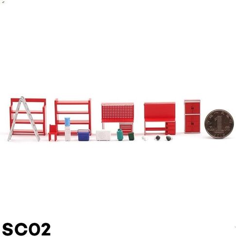 16Pcs/Set 1/64 Scale Garage Furniture Tools Diorama Model Kit Car Workshop Maintenance Tool Display Scene Model Toy SC02 in Saudi Arabia