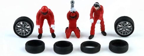 1/64 Scale Alloy Figures Set, 3 Garage Mechanic Miniatures with Tires and Wheels, Highly Detailed Diorama Accessories for Diecast Car Display Scene (B) in Saudi Arabia