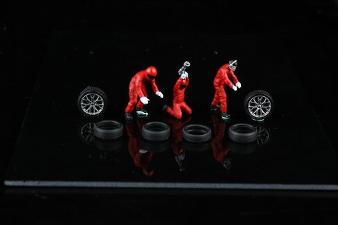 1/64 Scale Alloy Figures Set, 3 Garage Mechanic Miniatures with Tires and Wheels, Highly Detailed Diorama Accessories for Diecast Car Display Scene (B) in Saudi Arabia