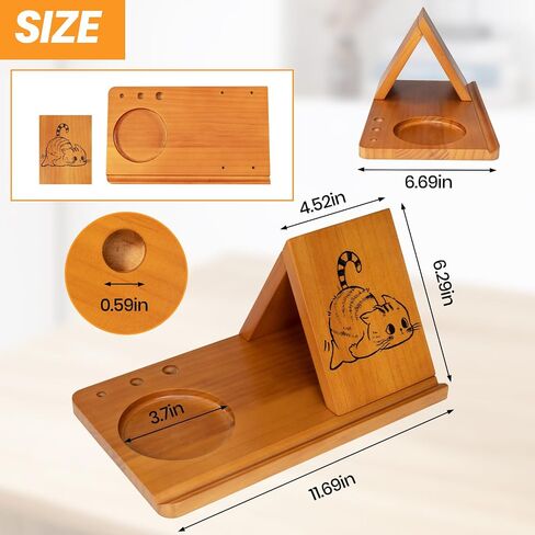 Cat Themed Holiday Gift for Readers - Book Stand with Coffee Coaster & Pen Holder, Triangle Book Holder Stand for Reading, Wooden Book Rest with Fun Cat Design, Perfect Christmas Gift for Cat Lovers in Saudi Arabia