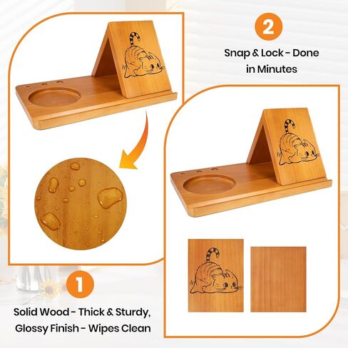 Cat Themed Holiday Gift for Readers - Book Stand with Coffee Coaster & Pen Holder, Triangle Book Holder Stand for Reading, Wooden Book Rest with Fun Cat Design, Perfect Christmas Gift for Cat Lovers in Saudi Arabia
