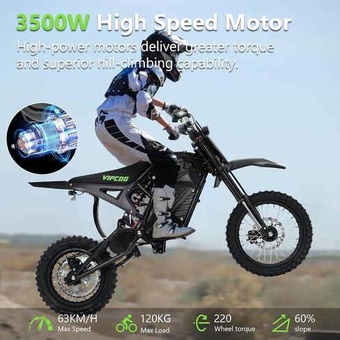 دراجة ترابية كهربائية للمراهقين البالغين، 3500 واط 40 ميل في الساعة E Moto Dirtbike، دراجة نارية كهربائية معتمدة من UL تناسب عمر 13 عامًا فما فوق، بطارية 48 فولت 23 أمبير في الساعة وإطارات الدهون على الطرق الوعرة دراجة كهربائية، فرامل هيدروليكية مزدوجة، ت in Kuwait