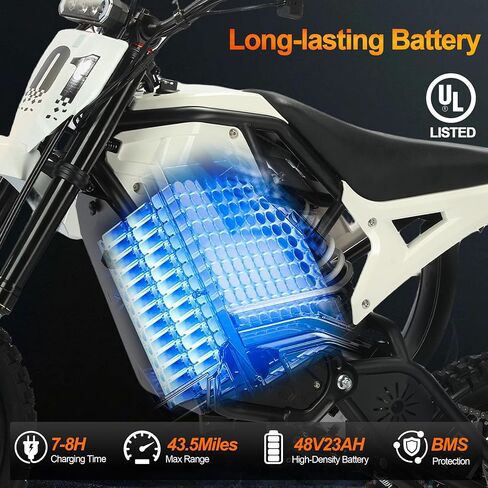 Teens Adults Electric Dirt Bike-3000W 37 MPH, 48V/23.5Ah Full Suspensions Mountain Off-Road Dirt Bike,Hydraulic Brakes | All-Terrain Off-Road Electric Motorcycle for Snow, Sand,White in Saudi Arabia