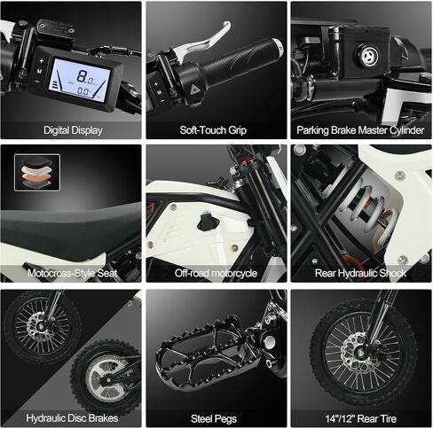 Teens Adults Electric Dirt Bike-3000W 37 MPH, 48V/23.5Ah Full Suspensions Mountain Off-Road Dirt Bike,Hydraulic Brakes | All-Terrain Off-Road Electric Motorcycle for Snow, Sand,White in Saudi Arabia