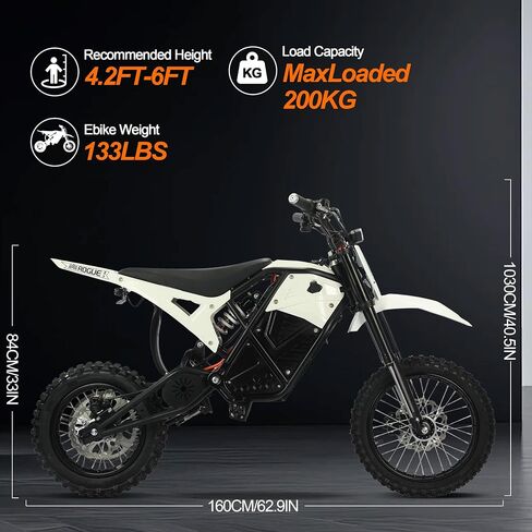 Teens Adults Electric Dirt Bike-3000W 37 MPH, 48V/23.5Ah Full Suspensions Mountain Off-Road Dirt Bike,Hydraulic Brakes | All-Terrain Off-Road Electric Motorcycle for Snow, Sand,White in Saudi Arabia