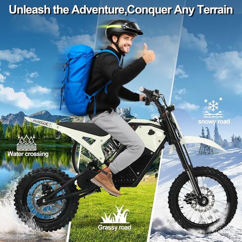Teens Adults Electric Dirt Bike-3000W 37 MPH, 48V/23.5Ah Full Suspensions Mountain Off-Road Dirt Bike,Hydraulic Brakes | All-Terrain Off-Road Electric Motorcycle for Snow, Sand,White in Saudi Arabia