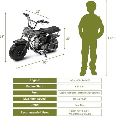 Oryxearth 105CC Kids Dirt Bike - 4-Stroke Gas Mini Motorcycle for Off-Road & Trail Riding, EPA Approved, Supports 185 LBS (Up to 28 MPH), for Adults and Teens, Skull Color in Saudi Arabia