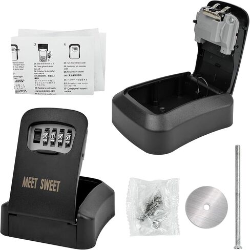 MEETSWEET Secure Wall Mount Key Lock Box with 4-Digit Password Protection - Outdoor Key Safe for Keys (Black) in Saudi Arabia