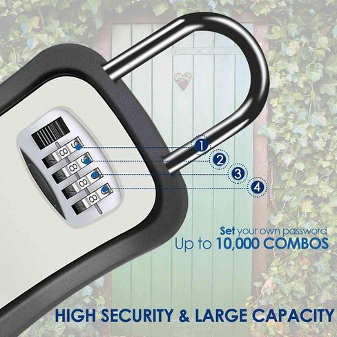 Key Lock Box, Waterproof 4 Digits Combination Lockbox with Removable Shackle, Wall Mount Resettable Key Hider, Upgraded Large Password Boxes for Car House Office Apartment Keys-Grey in Saudi Arabia
