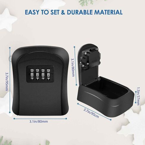 Key Lock Box, Waterproof Combination Lockbox Wall Mount 4 Digits, Resettable Key Hider, Upgraded Large Capacity Password Box for House Keys, Car Keys, ID Cards with Mounting Kit-Black in Saudi Arabia