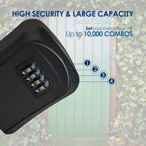 Key Lock Box, Waterproof Combination Lockbox Wall Mount 4 Digits, Resettable Key Hider, Upgraded Large Capacity Password Box for House Keys, Car Keys, ID Cards with Mounting Kit-Black in Saudi Arabia