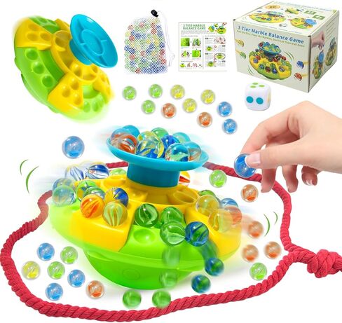 Marble Balance Board Game, Balance Game with 60 Glass Marbles, Dice, String & Storage Bag, Fun Family Board Game for 1-4 Players, Portable Multiplayer Travel Games in Saudi Arabia