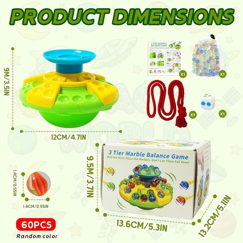 Marble Balance Board Game, Balance Game with 60 Glass Marbles, Dice, String & Storage Bag, Fun Family Board Game for 1-4 Players, Portable Multiplayer Travel Games in Saudi Arabia