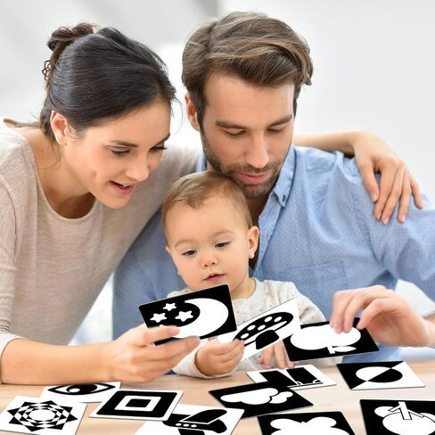 بطاقات أطفال عالية التباين للرضع، بطاقات أطفال باللونين الأبيض والأسود، ألعاب أطفال عالية التباين لحديثي الولادة، تحفيز بصري، تعلم تنمية الدماغ، 20 قطعة، 40 صفحة، 5.7 بوصة × 5.7 بوصة (0-3 أشهر) in Kuwait