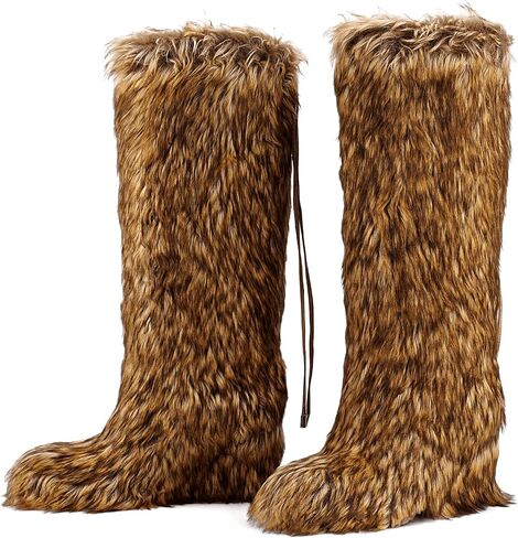 Womens Faux Fur Boot Winter Fluffy Comfy Long Furry Outdoor High-heeled Fuzzy shoes Knee-High Boots in Saudi Arabia