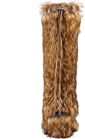 Womens Faux Fur Boot Winter Fluffy Comfy Long Furry Outdoor High-heeled Fuzzy shoes Knee-High Boots in Saudi Arabia