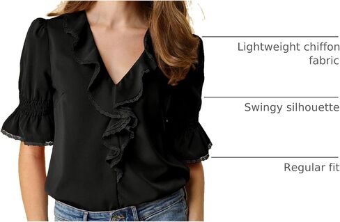 Allegra K Women's Ruffle V Neck Puff Sleeve Blouse Summer Vintage Casual Chiffon Peasant Top in Saudi Arabia