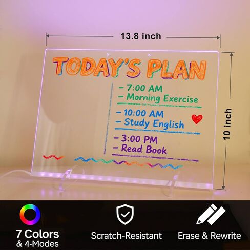 لوحة رسم LED Godeprot مقاس 13.8 × 10 بوصة مع 12 قلم تحديد و4 أوضاع إضاءة و7 ألوان ومحول * سلسلة تعليق، لوحة رسائل كتابة للمسح الجاف بفن النيون للأطفال والبنات وهدايا عيد الميلاد في الهالوين in Kuwait