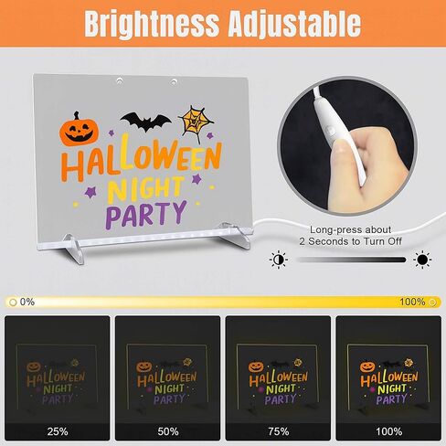 لوحة رسم LED Godeprot مقاس 13.8 × 10 بوصة مع 12 قلم تحديد و4 أوضاع إضاءة و7 ألوان ومحول * سلسلة تعليق، لوحة رسائل كتابة للمسح الجاف بفن النيون للأطفال والبنات وهدايا عيد الميلاد في الهالوين in Kuwait