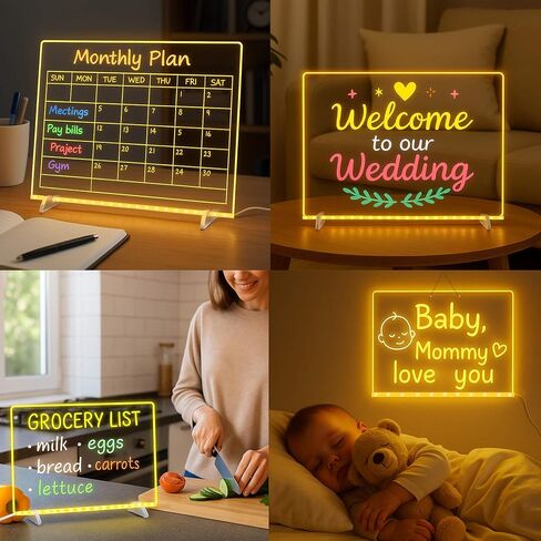 لوحة رسم LED Godeprot مقاس 13.8 × 10 بوصة مع 12 قلم تحديد و4 أوضاع إضاءة و7 ألوان ومحول * سلسلة تعليق، لوحة رسائل كتابة للمسح الجاف بفن النيون للأطفال والبنات وهدايا عيد الميلاد في الهالوين in Kuwait