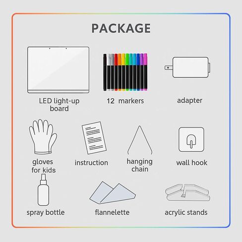 لوحة رسم LED Godeprot مقاس 13.8 × 10 بوصة مع 12 قلم تحديد و4 أوضاع إضاءة و7 ألوان ومحول * سلسلة تعليق، لوحة رسائل كتابة للمسح الجاف بفن النيون للأطفال والبنات وهدايا عيد الميلاد في الهالوين in Kuwait