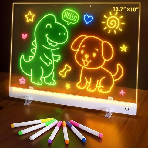Doodle Glow Board 13.7" x 10" – LED Drawing Board for Kids with 7 Colors & 5 Light Modes,Portable Rechargeable led Note Board, 7 Markers, Fun Light-Up Note Board for Room Décor Christmas Gifts in Saudi Arabia