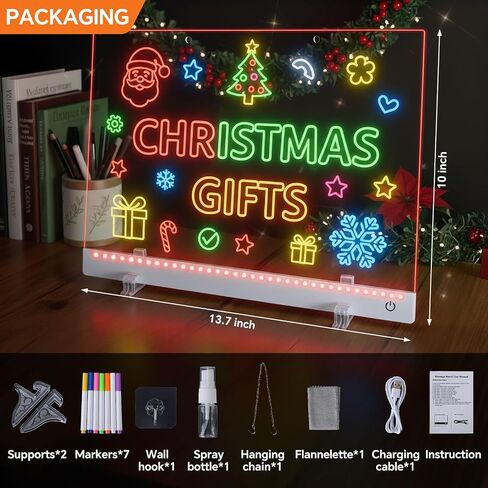 Doodle Glow Board 13.7" x 10" – LED Drawing Board for Kids with 7 Colors & 5 Light Modes,Portable Rechargeable led Note Board, 7 Markers, Fun Light-Up Note Board for Room Décor Christmas Gifts in Saudi Arabia