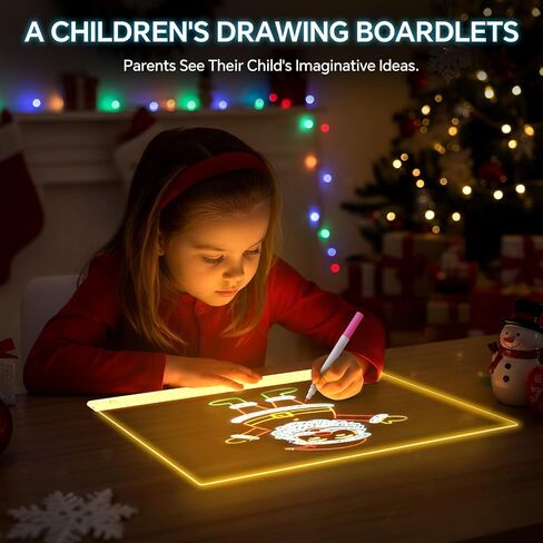 Doodle Glow Board 13.7" x 10" – LED Drawing Board for Kids with 7 Colors & 5 Light Modes,Portable Rechargeable led Note Board, 7 Markers, Fun Light-Up Note Board for Room Décor Christmas Gifts in Saudi Arabia