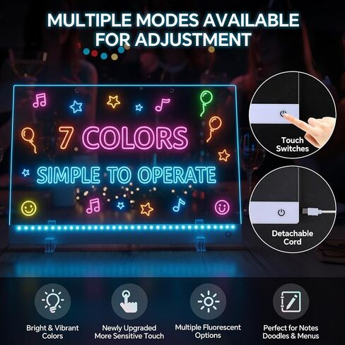 Doodle Glow Board 13.7" x 10" – LED Drawing Board for Kids with 7 Colors & 5 Light Modes,Portable Rechargeable led Note Board, 7 Markers, Fun Light-Up Note Board for Room Décor Christmas Gifts in Saudi Arabia