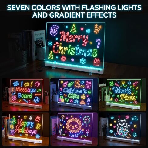 Doodle Glow Board 13.7" x 10" – LED Drawing Board for Kids with 7 Colors & 5 Light Modes,Portable Rechargeable led Note Board, 7 Markers, Fun Light-Up Note Board for Room Décor Christmas Gifts in Saudi Arabia