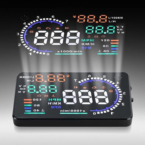 Car Headup Display, 5.5'' Large Screen OBD II Car HUD Display Auto Windshied Reflective Screen Speed Display Multi Color Windshield Screen Projector for Cars, Plug & Play, Overspeed Warning in Saudi Arabia