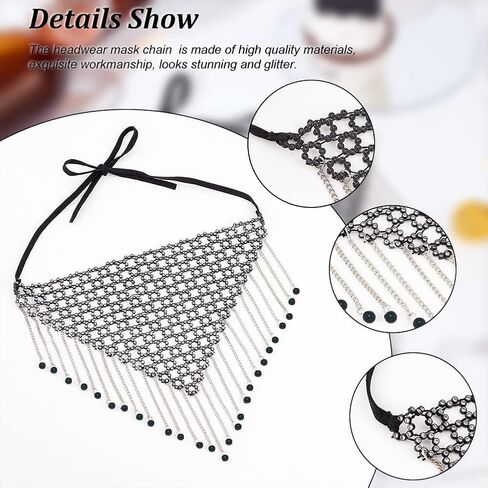 AHANDMAKER Fringe Masquerade Mask for Women, Rhinestone Tassel Face Mask Face Veil Mask Chain for Mardi Gras Halloween Party in Saudi Arabia