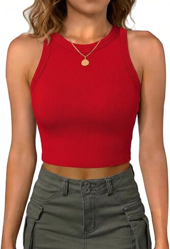 iGENJUN Women Tank Tops Ribbed High Neck Sexy Sleeveless Crop Top Racer Back Summer Tops Trendy Shirt in Saudi Arabia