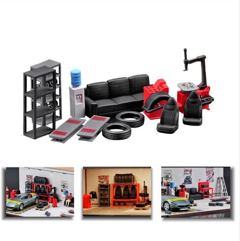 1:64 Diorama Garage Accessories Model Set, Workshop Repair Tool Model Scene Props, 12pc Parking Lot Scene Maintenance Accessory, for 1:64 Diecast Model Car Display in Saudi Arabia