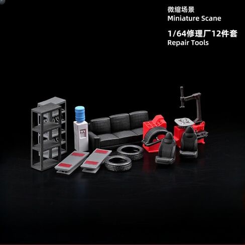 1:64 Diorama Garage Accessories Model Set, Workshop Repair Tool Model Scene Props, 12pc Parking Lot Scene Maintenance Accessory, for 1:64 Diecast Model Car Display in Saudi Arabia