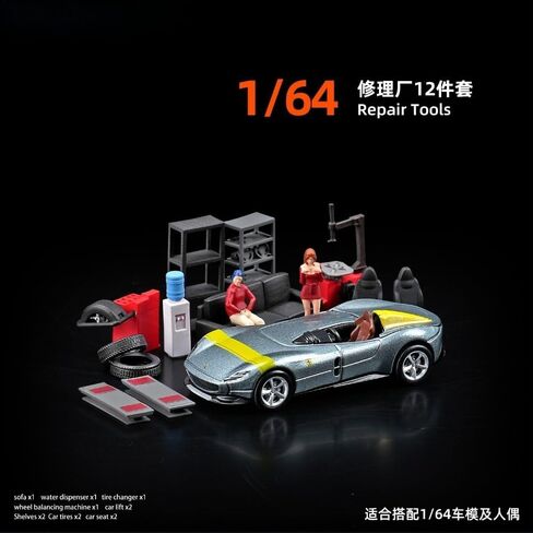 1:64 Diorama Garage Accessories Model Set, Workshop Repair Tool Model Scene Props, 12pc Parking Lot Scene Maintenance Accessory, for 1:64 Diecast Model Car Display in Saudi Arabia