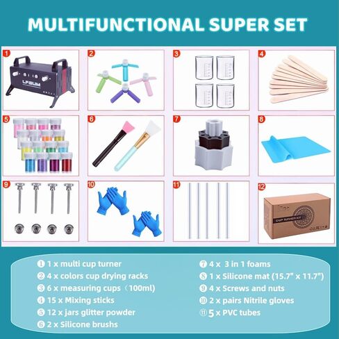 6 Cup Turner for Crafts Tumbler,Multi Tumbler Spinner Machine Kit,Tumbler Turner DIY Glitter Epoxy Resin Tumblers in Kuwait