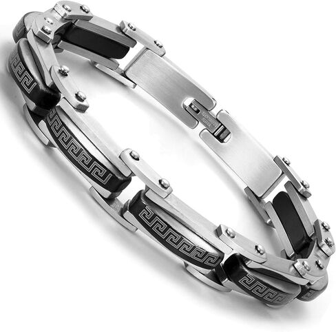 Urban Jewelry Mechanical Style 316L Stainless Steel Link Cuff Men's Bracelet (Black, Silver) in Saudi Arabia