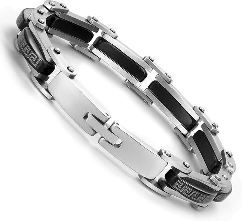 Urban Jewelry Mechanical Style 316L Stainless Steel Link Cuff Men's Bracelet (Black, Silver) in Saudi Arabia