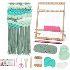 Weaving Loom for Beginners Adults/Kids and 1 Set of Weaving Works Complete Yarn Kit with Detailed Friendly Instructions, Parents and Children in The Holiday Experience Weaving Brings Fun Green in Saudi Arabia